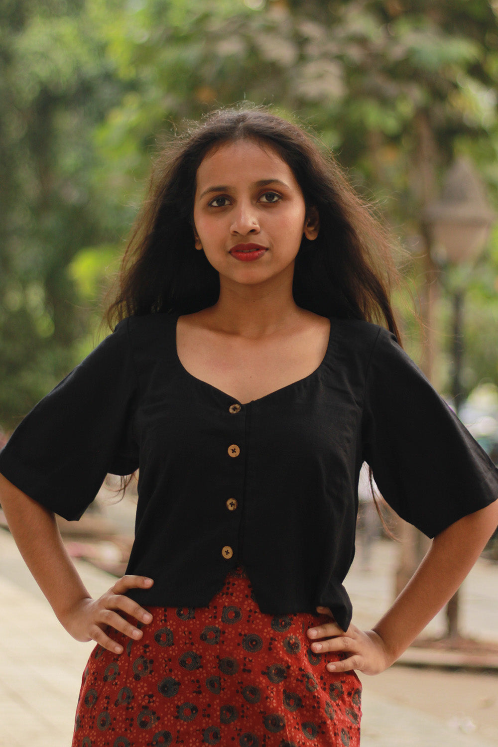 Cropped Shirt-Blouse | Cotton |  Noir