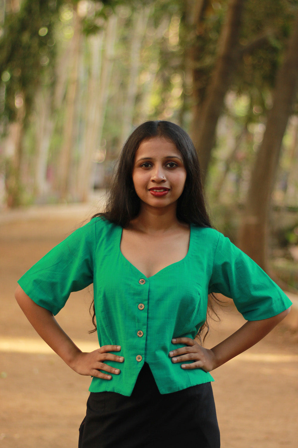 Cropped Shirt-Blouse | Cotton | Lime Green