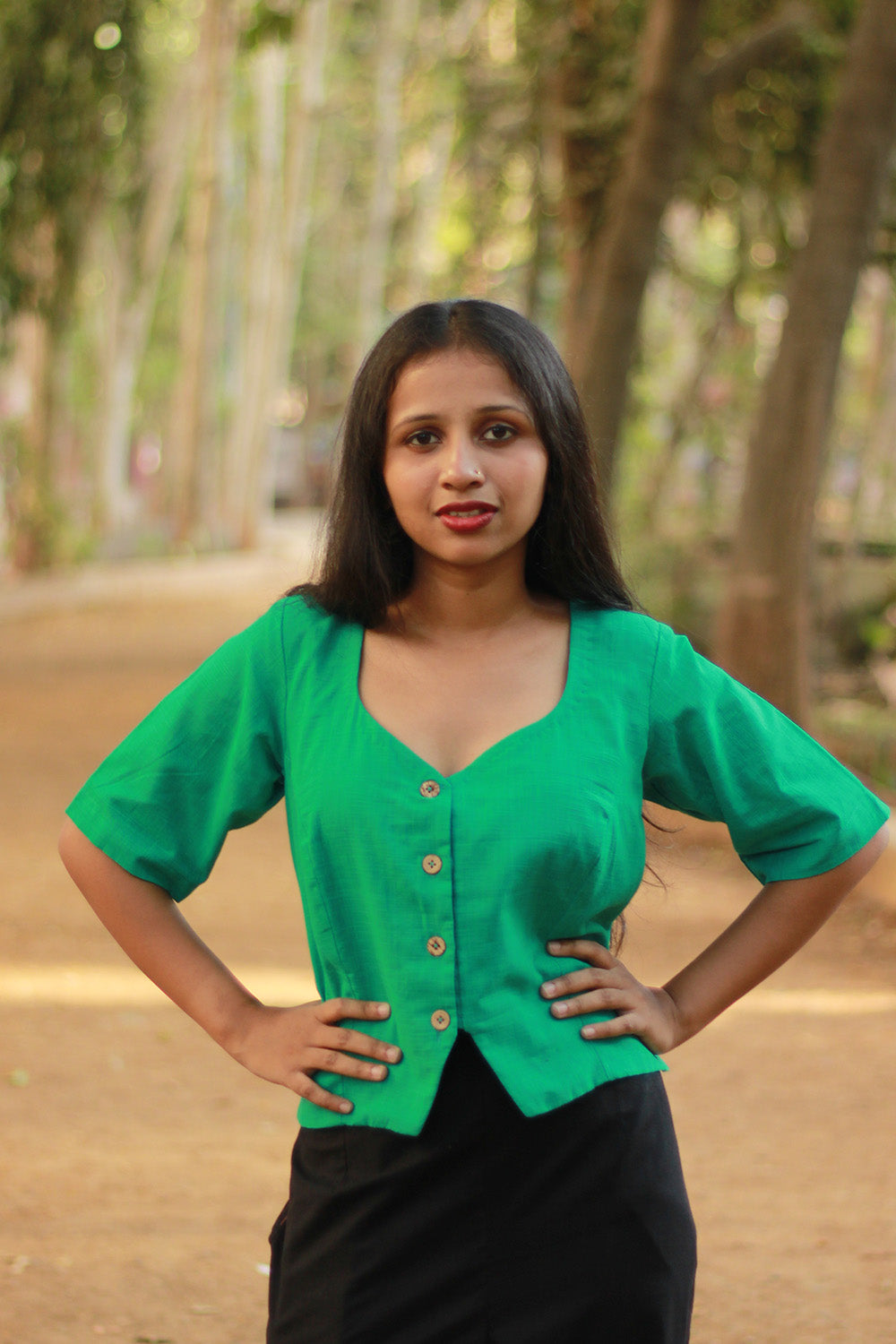 Cropped Shirt-Blouse | Cotton | Lime Green