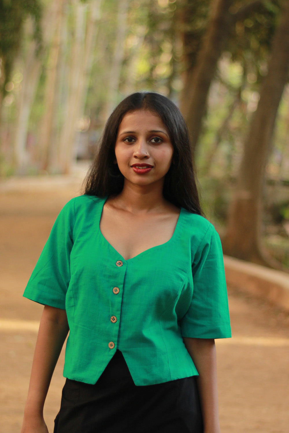 Cropped Shirt-Blouse | Cotton | Lime Green