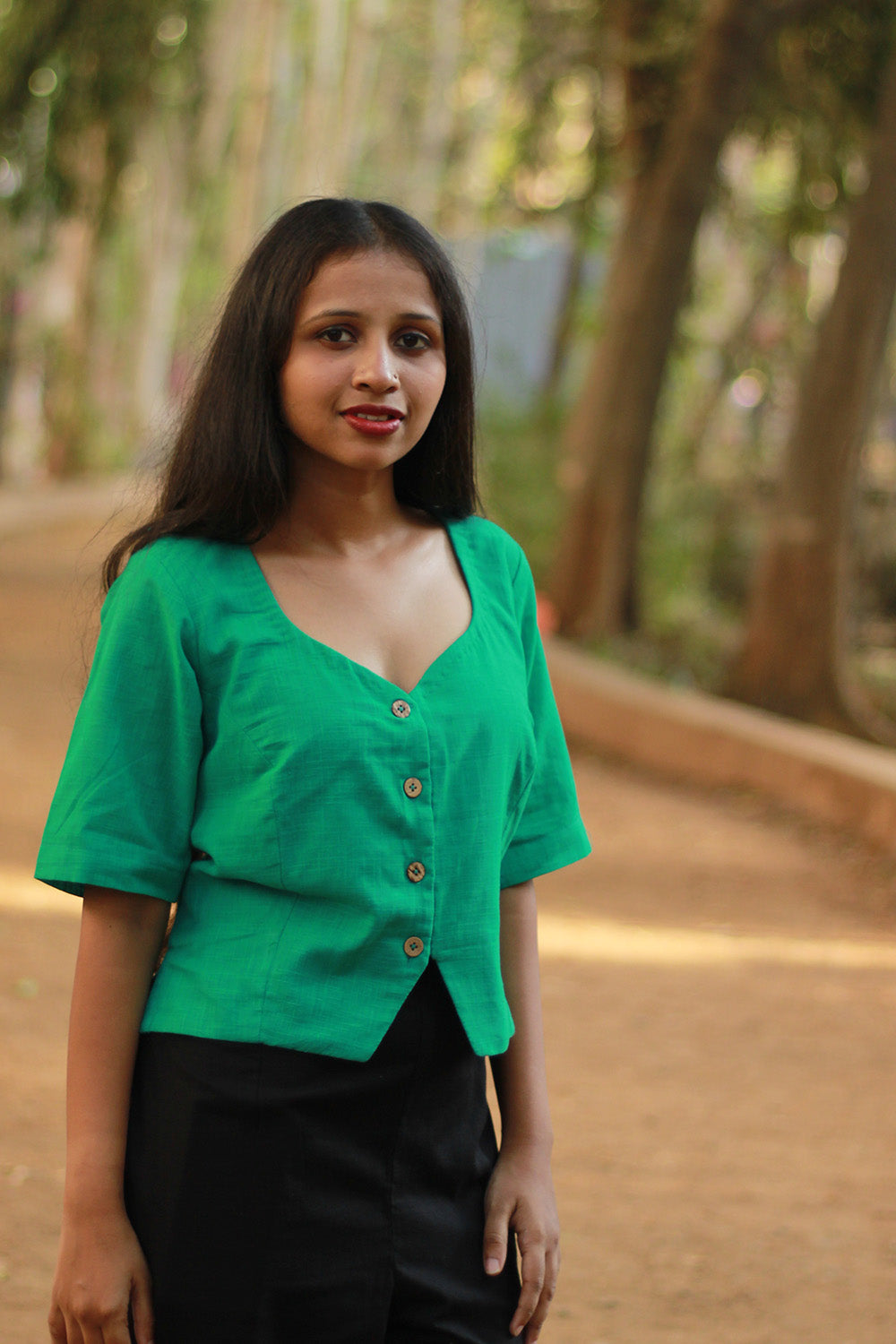 Cropped Shirt-Blouse | Cotton | Lime Green