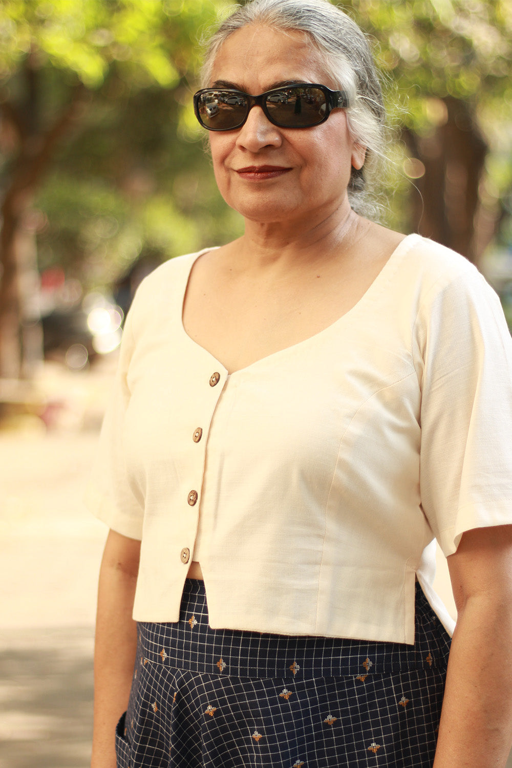 Cropped Shirt-Blouse | Cotton | Ivory