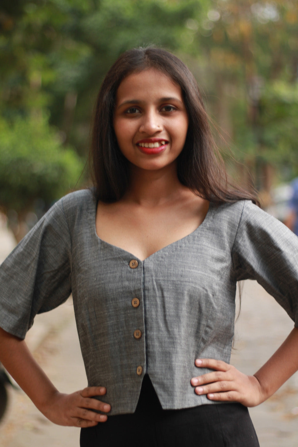 Cropped Shirt-Blouse | Cotton | Slate