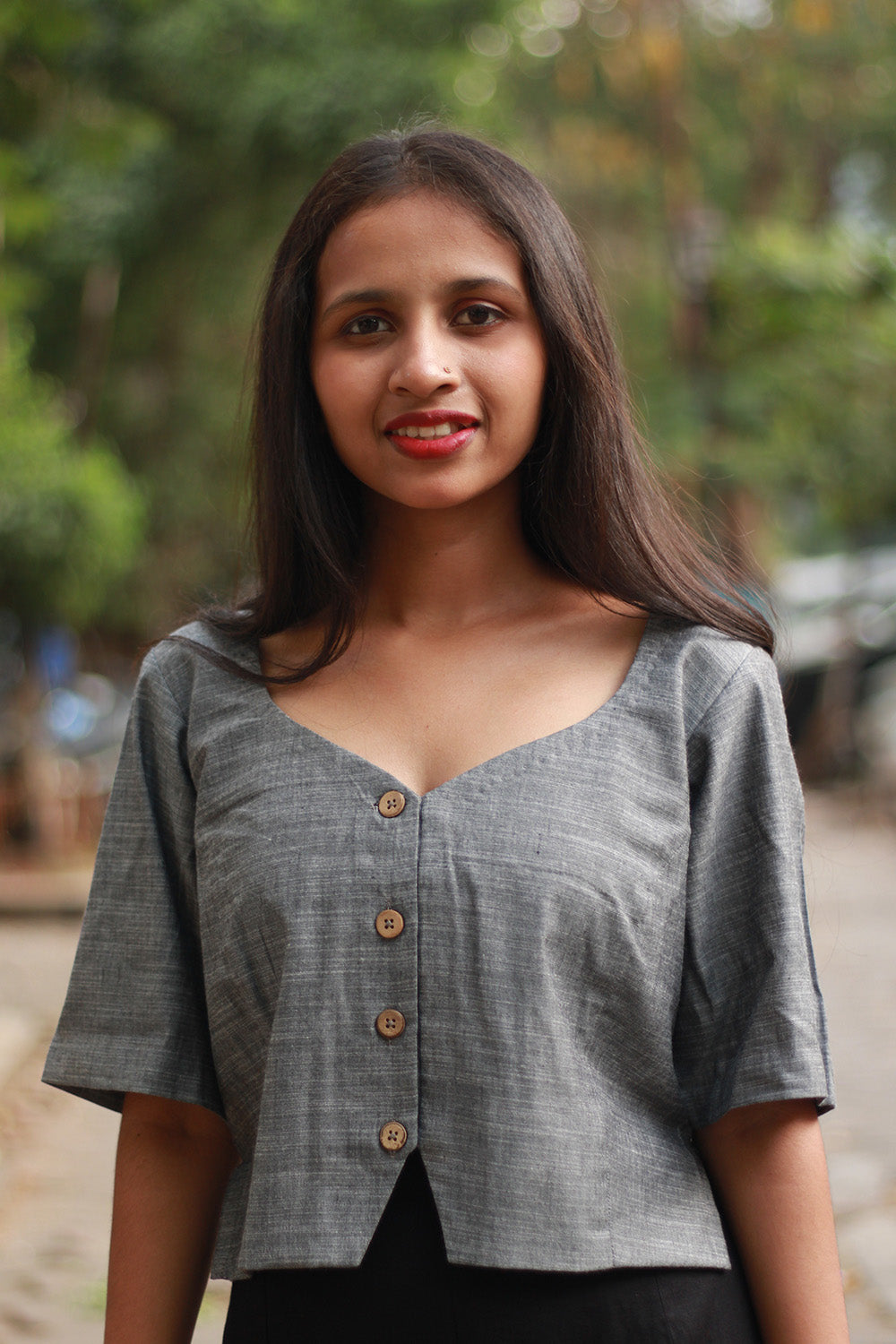 Cropped Shirt-Blouse | Cotton | Slate