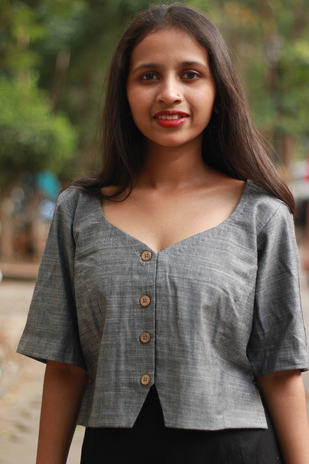Cropped Shirt-Blouse | Cotton | Slate