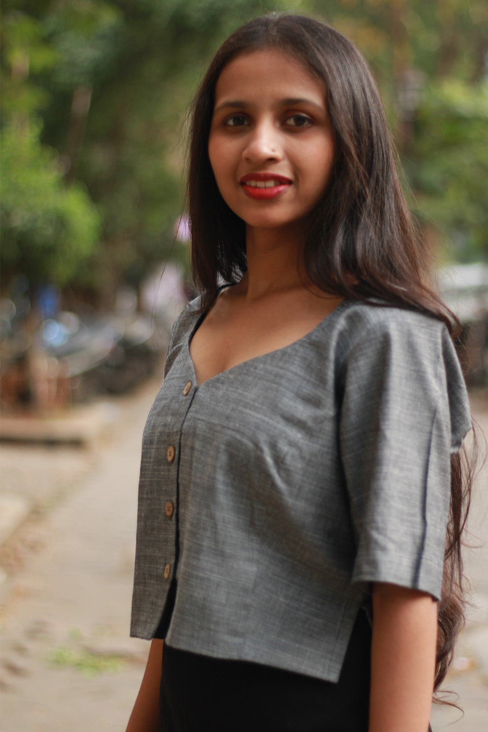Cropped Shirt-Blouse | Cotton | Slate