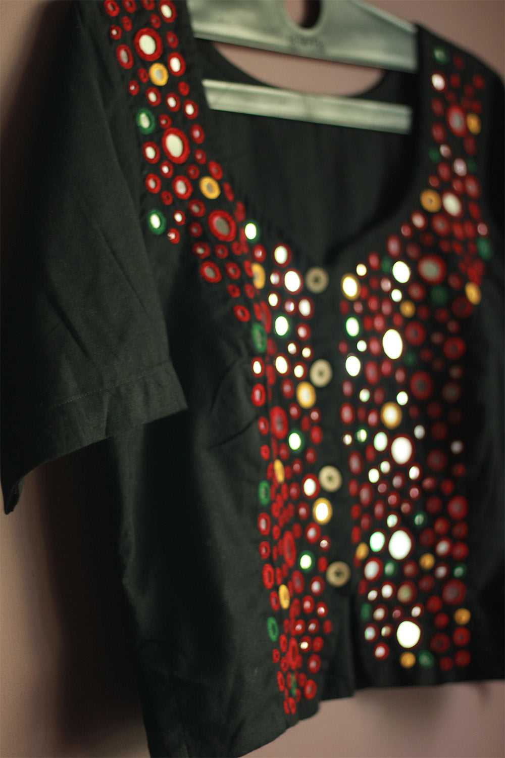Gor Banjara | Embroidered Cropped Shirt-Blouse | Noir