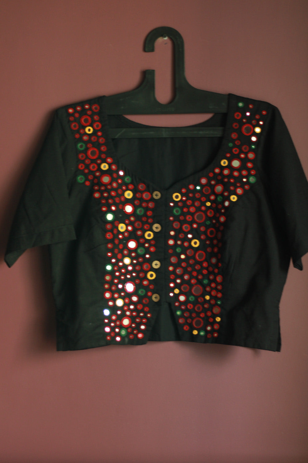 Gor Banjara | Embroidered Cropped Shirt-Blouse | Noir