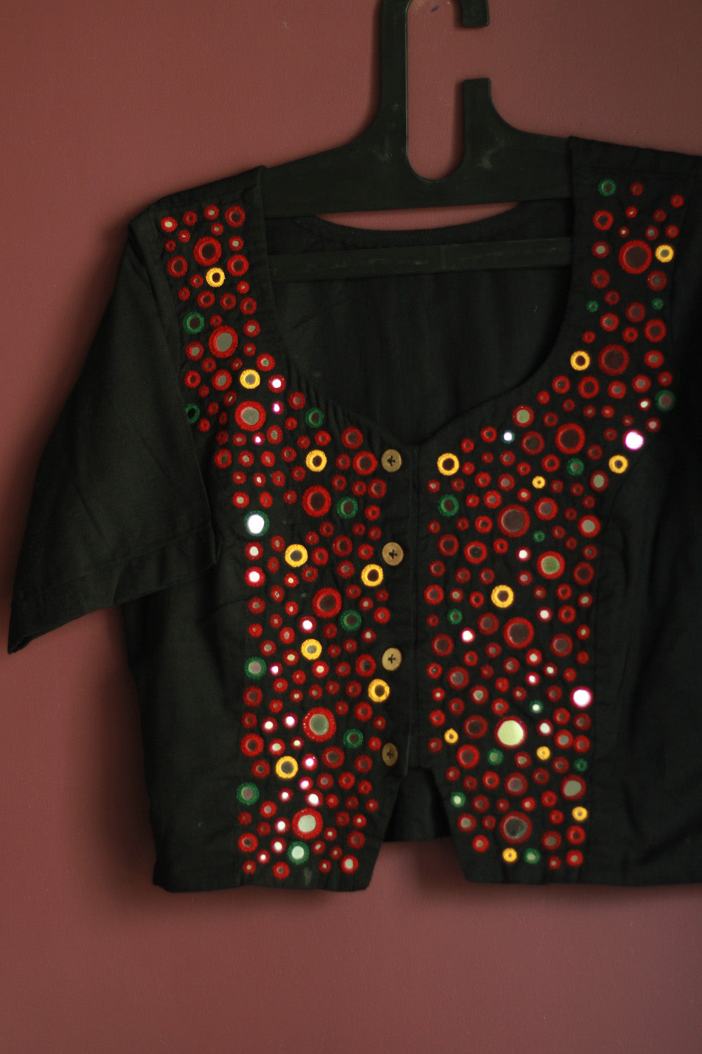 Gor Banjara | Embroidered Cropped Shirt-Blouse | Noir
