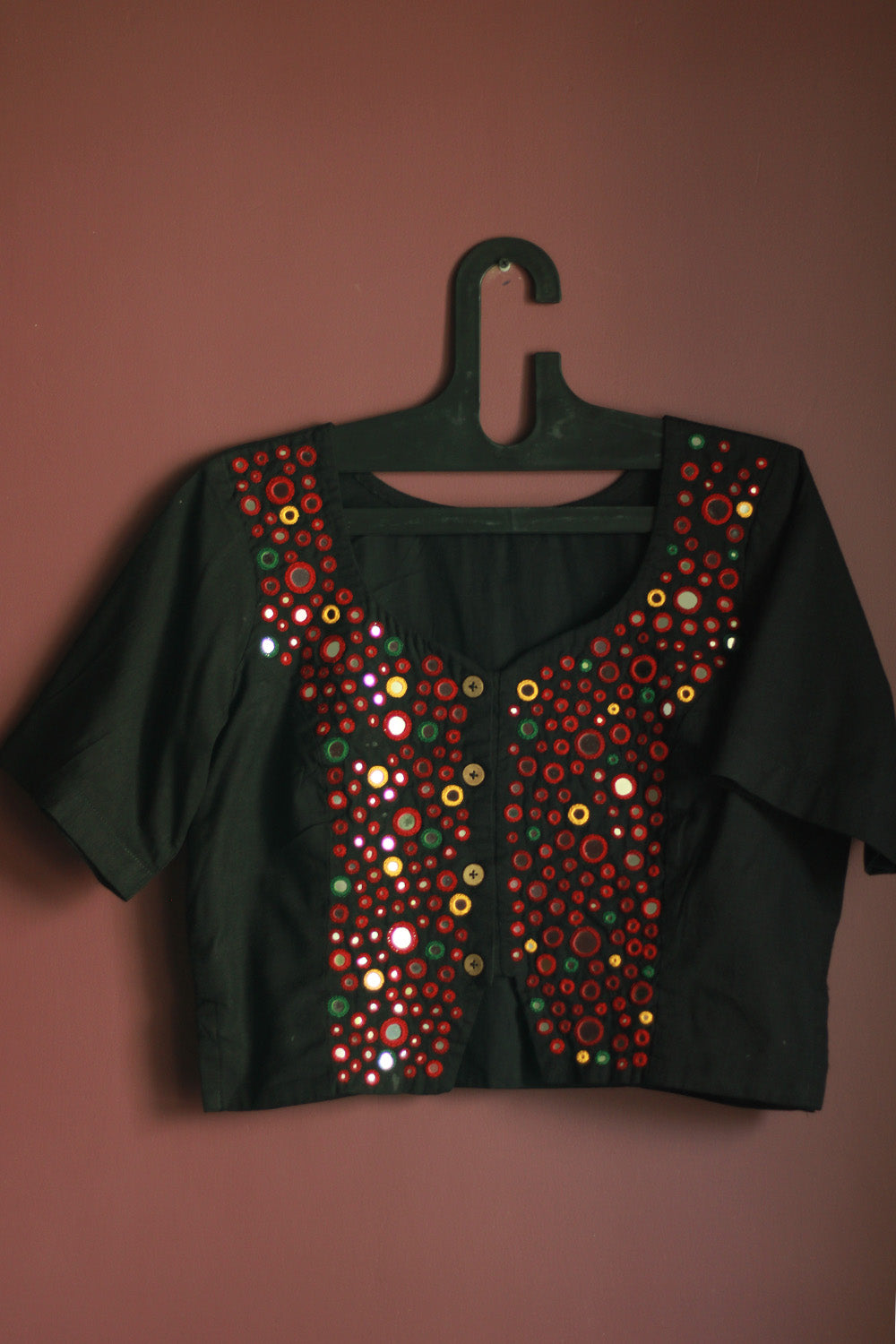 Gor Banjara | Embroidered Cropped Shirt-Blouse | Noir