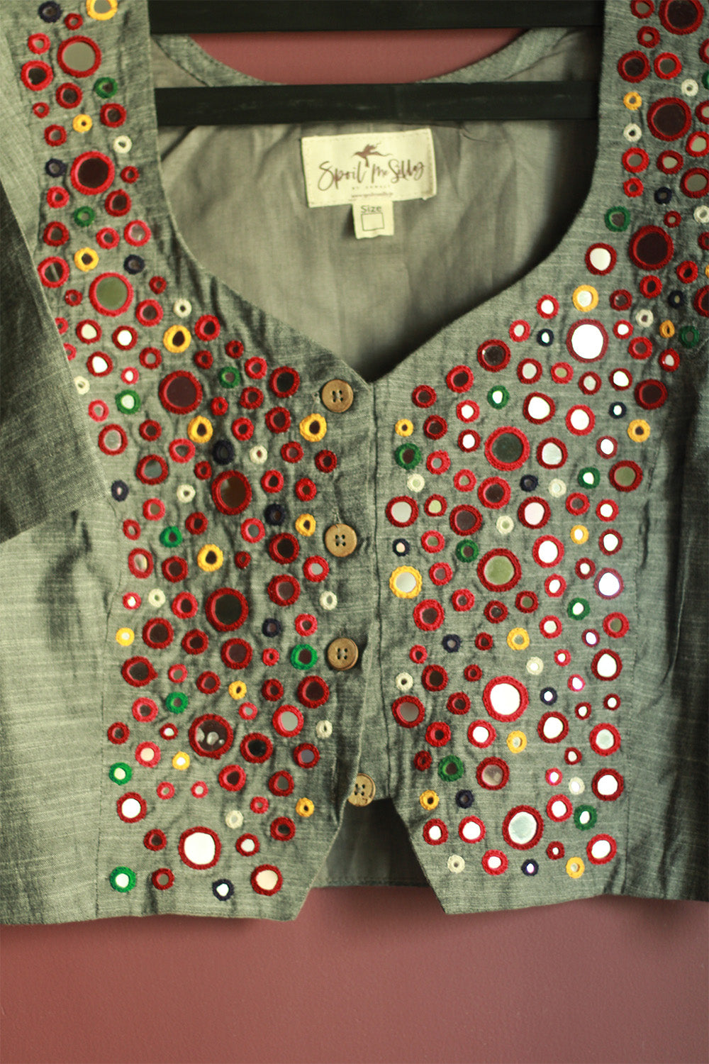 Gor Banjara | Embroidered Cropped Shirt-Blouse | Grey