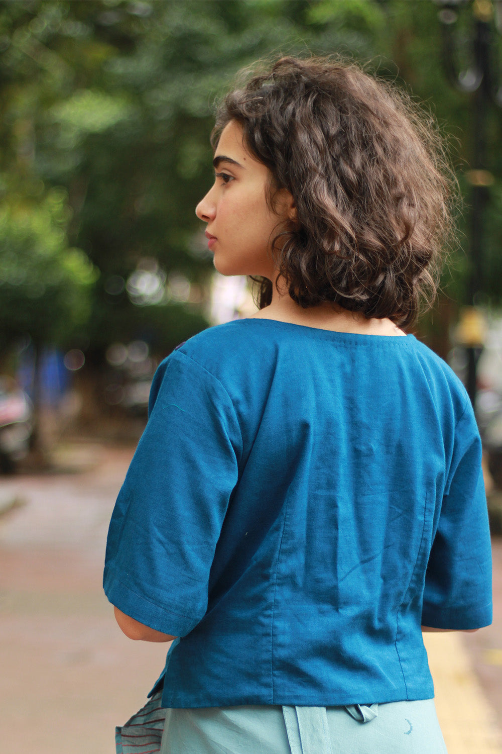 Gor Banjara | Embroidered Cropped Shirt-Blouse | Cobalt Blue