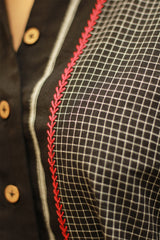 Cropped Shirt-Blouse With Mirrorwork | Noir Checks
