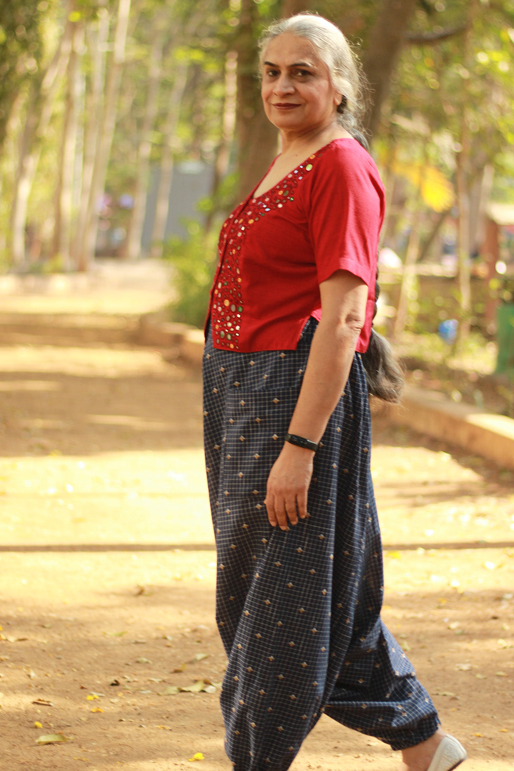 Gor Banjara | Embroidered Cropped Shirt-Blouse | Crimson