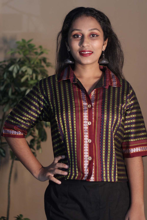 Kanaka | Khunn Cropped Shirt | Lime Striped