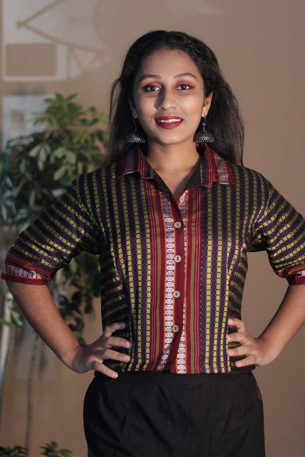 Kanaka | Khunn Cropped Shirt | Lime Striped