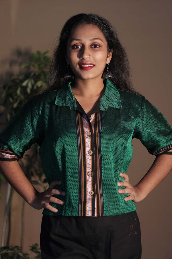 Kanaka | Khunn Cropped Shirt | Emerald