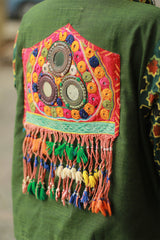 Cropped Shirt /  Blouse with Mirrorwork | Green