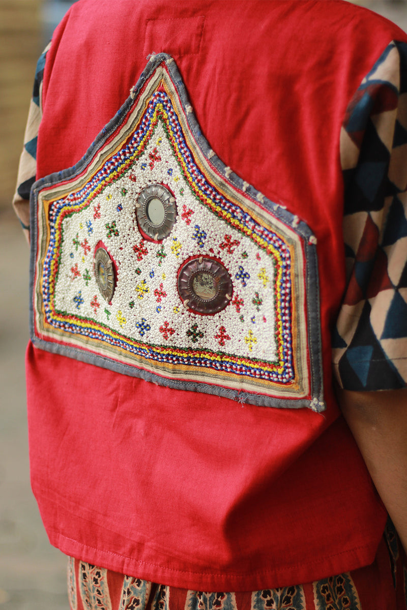 Cropped Shirt /  Blouse with Mirrorwork | Rouge