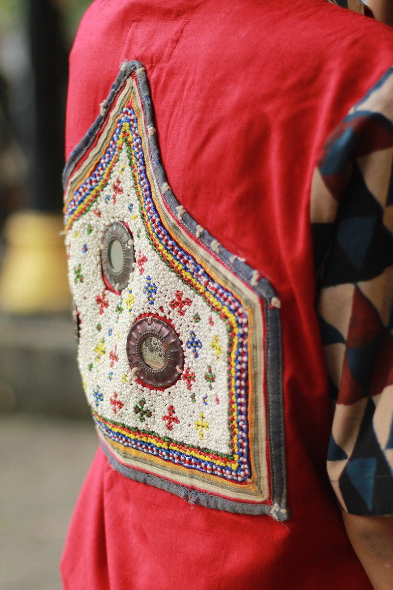 Cropped Shirt /  Blouse with Mirrorwork | Rouge