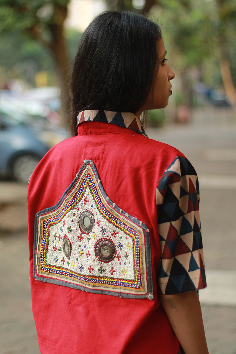 Cropped Shirt /  Blouse with Mirrorwork | Rouge
