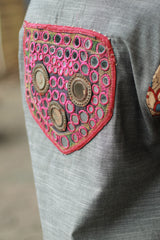 Cropped Shirt /  Blouse with Mirrorwork | Slate