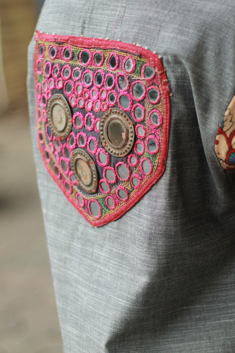 Cropped Shirt /  Blouse with Mirrorwork | Slate