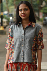 Cropped Shirt /  Blouse with Mirrorwork | Slate