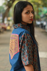 Cropped Shirt /  Blouse with Mirrorwork | Blue