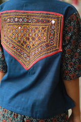 Cropped Shirt /  Blouse with Mirrorwork | Blue