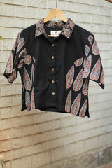 Cropped Shirt / Blouse With Mirrorwork | Noir