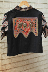 Cropped Shirt / Blouse With Mirrorwork | Noir