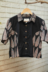Cropped Shirt / Blouse With Mirrorwork | Noir