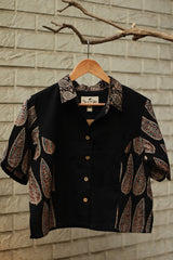 Cropped Shirt / Blouse With Mirrorwork | Noir