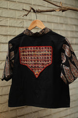 Cropped Shirt / Blouse With Mirrorwork | Noir