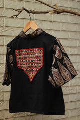 Cropped Shirt / Blouse With Mirrorwork | Noir