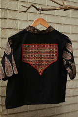 Cropped Shirt / Blouse With Mirrorwork | Noir