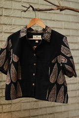 Cropped Shirt / Blouse With Mirrorwork | Noir
