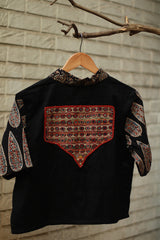 Cropped Shirt / Blouse With Mirrorwork | Noir
