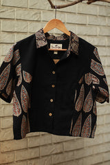 Cropped Shirt / Blouse With Mirrorwork | Noir