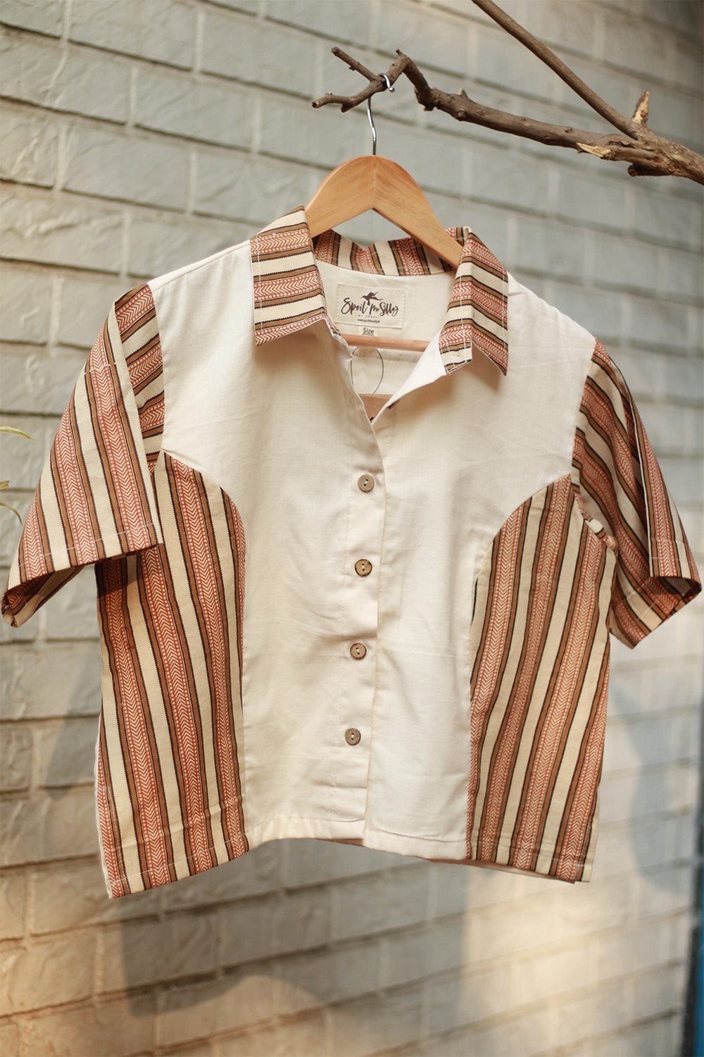 Cropped Shirt-Blouse With Mirrorwork | Ivory