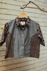 Cropped Shirt / Blouse With Mirrorwork | Slate