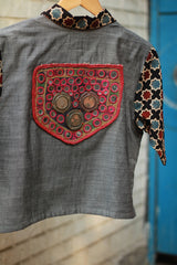 Cropped Shirt / Blouse With Mirrorwork | Slate