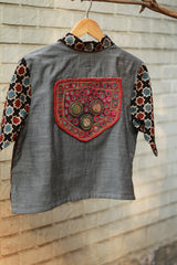 Cropped Shirt / Blouse With Mirrorwork | Slate