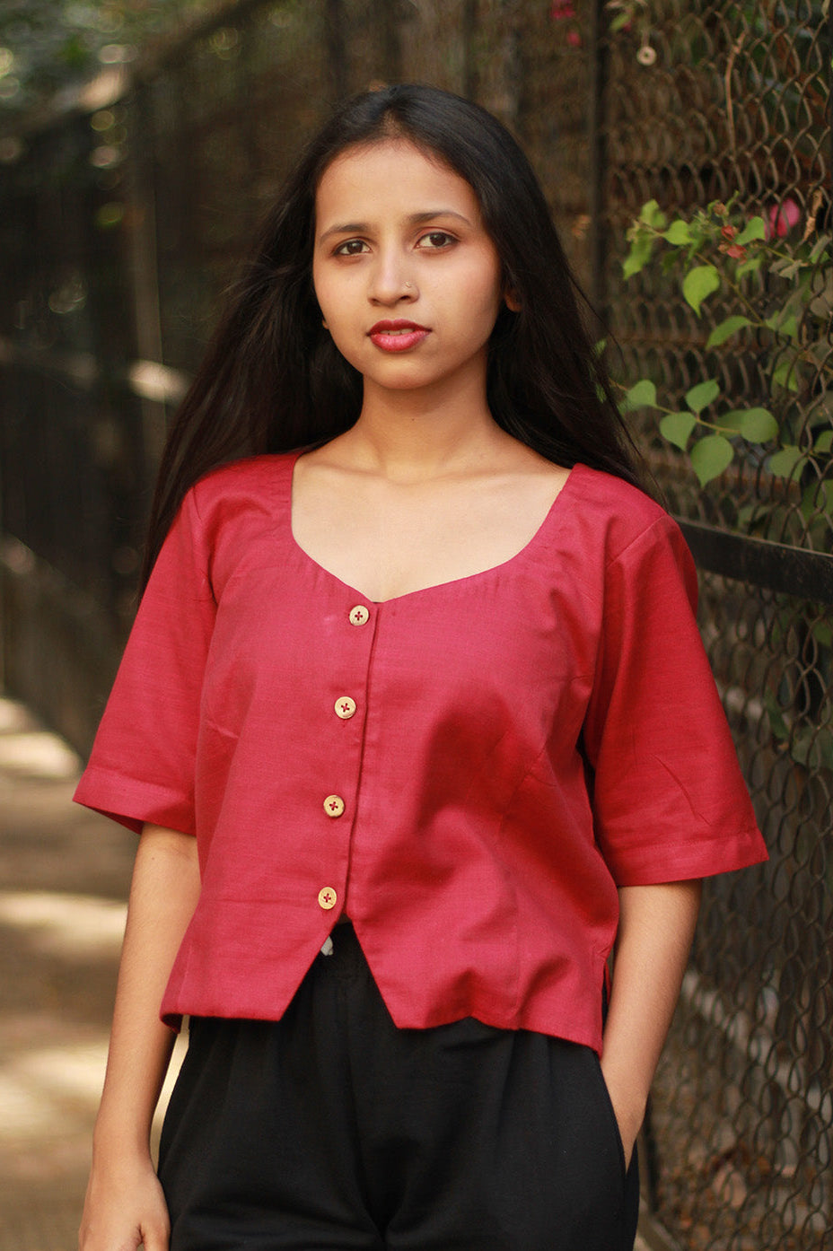 Cropped Shirt-Blouse | Cotton | Deep Pink