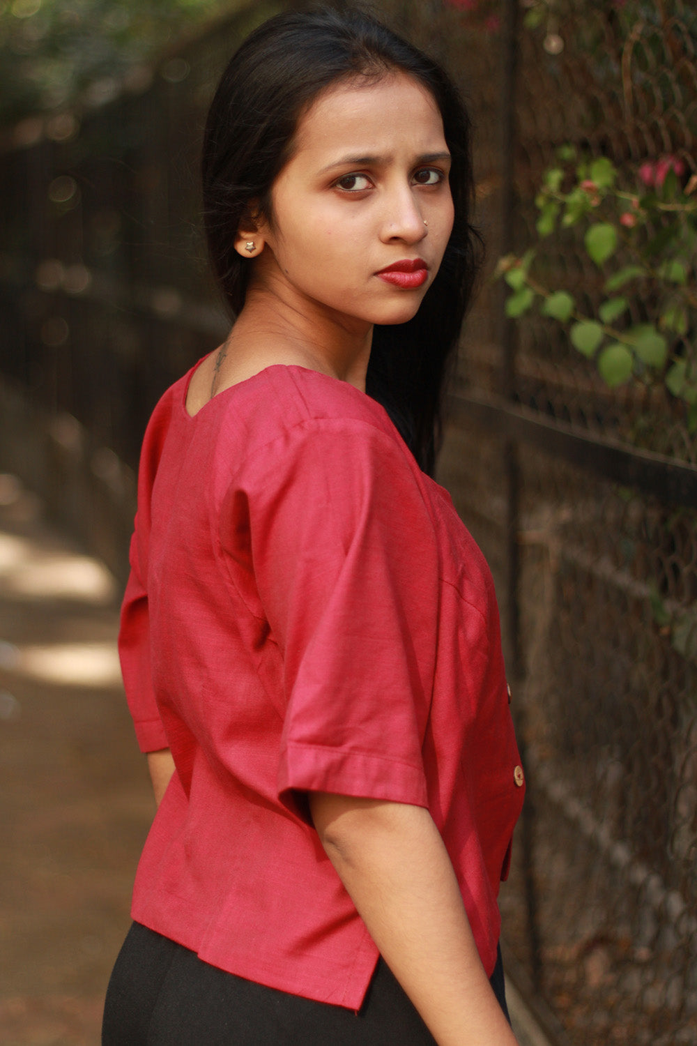 Cropped Shirt-Blouse | Cotton | Deep Pink