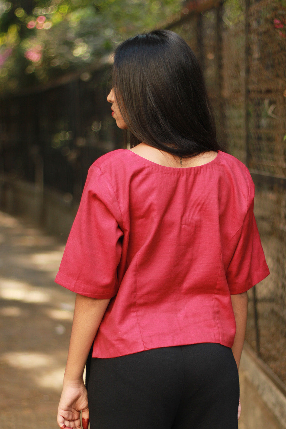 Cropped Shirt-Blouse | Cotton | Deep Pink