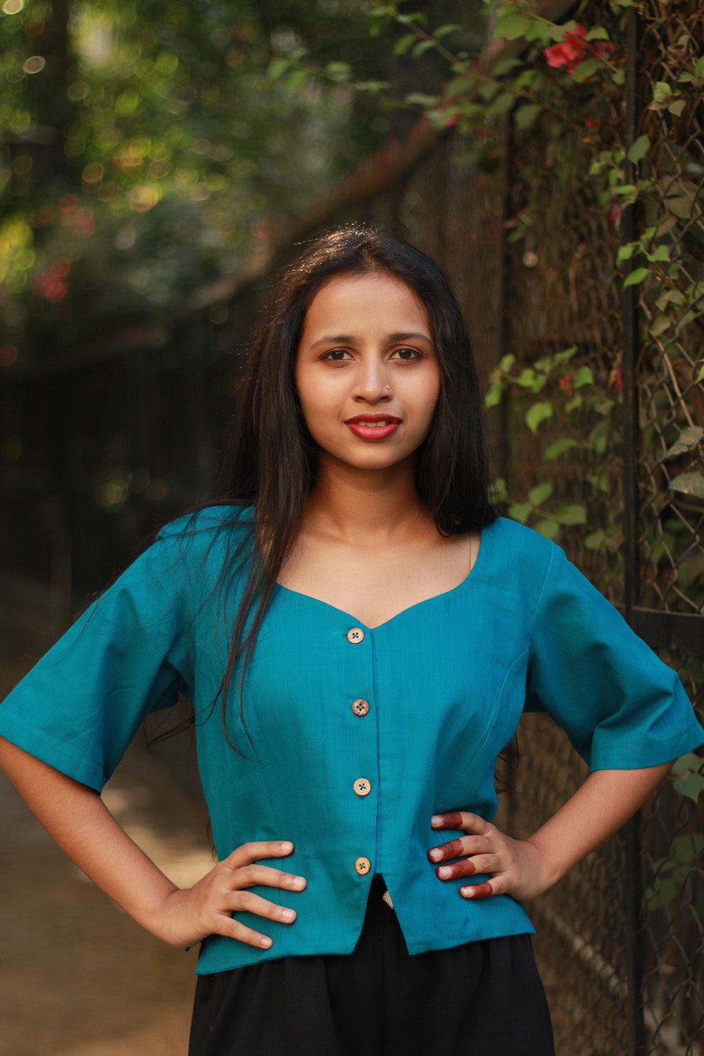 Cropped Shirt-Blouse | Cotton | Azure Blue