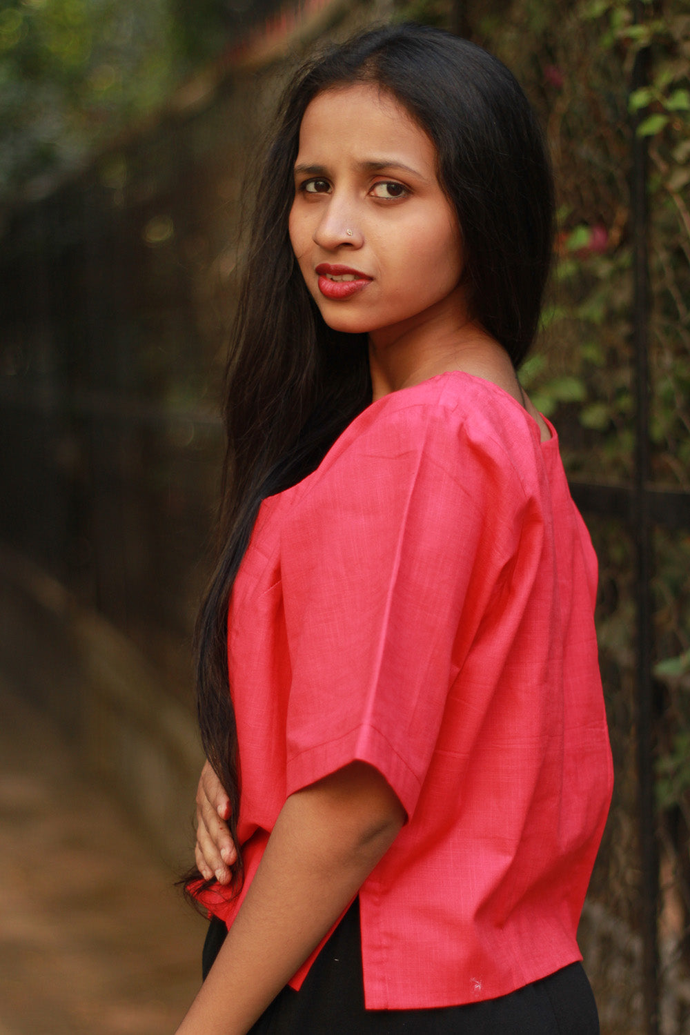 Cropped Shirt-Blouse | Cotton | Coral
