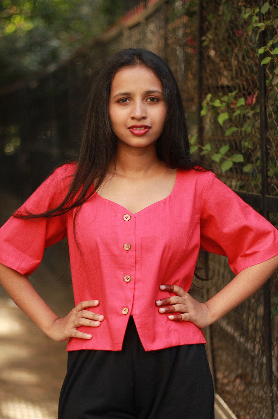 Cropped Shirt-Blouse | Cotton | Fuschia